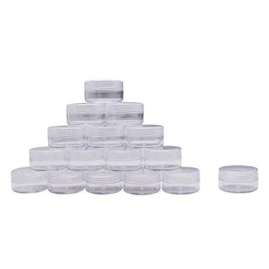 Healthcom 50 Pieces 10 Gram 10ml Empty Plastic Cosmetic Containers Clear Round Sample Pot Jar Screw Cap Lid for Nail Powder Lip Balm Eyeshadow Cream Lotions-BPA Free Travel Makeup Samples Storage