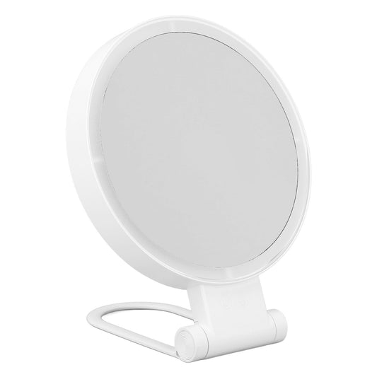 Fockety Lighted Makeup Mirror, 1X 5X Double Sided Magnifying Mirror LED Vanity Mirror with Folding Handle, Touch Control, Stepless Dimmable Tabletop Rechargeable Travel Makeup Mirror