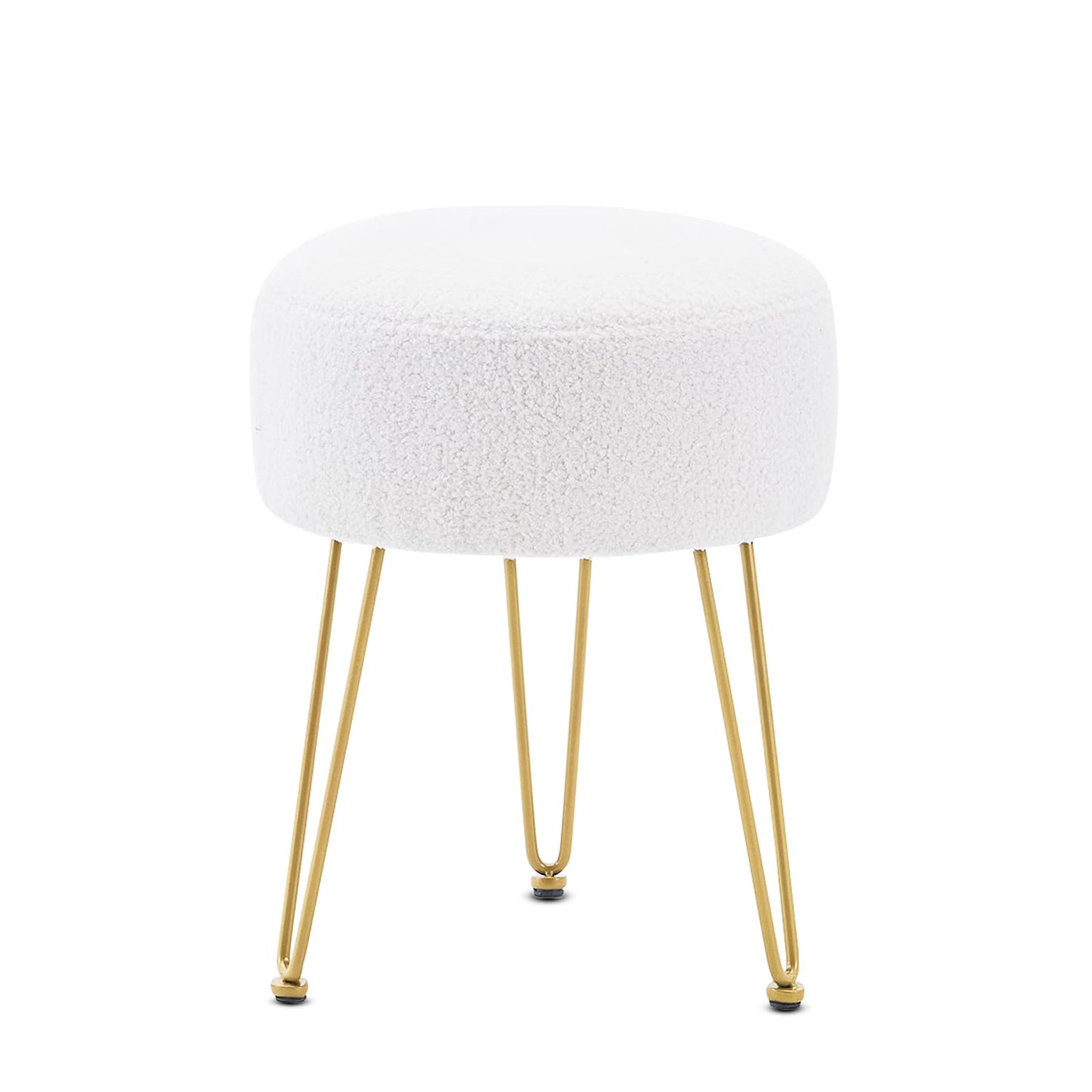 WROCFURSTAR Vanity Stool, Teddy Velvet Ottoman Foot Stool, Dressing Table Seat with Metal Leg Vanity Chair for Bedroom, Living Room, Entryway, Offices