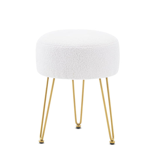 WROCFURSTAR Vanity Stool, Teddy Velvet Ottoman Foot Stool, Dressing Table Seat with Metal Leg Vanity Chair for Bedroom, Living Room, Entryway, Offices