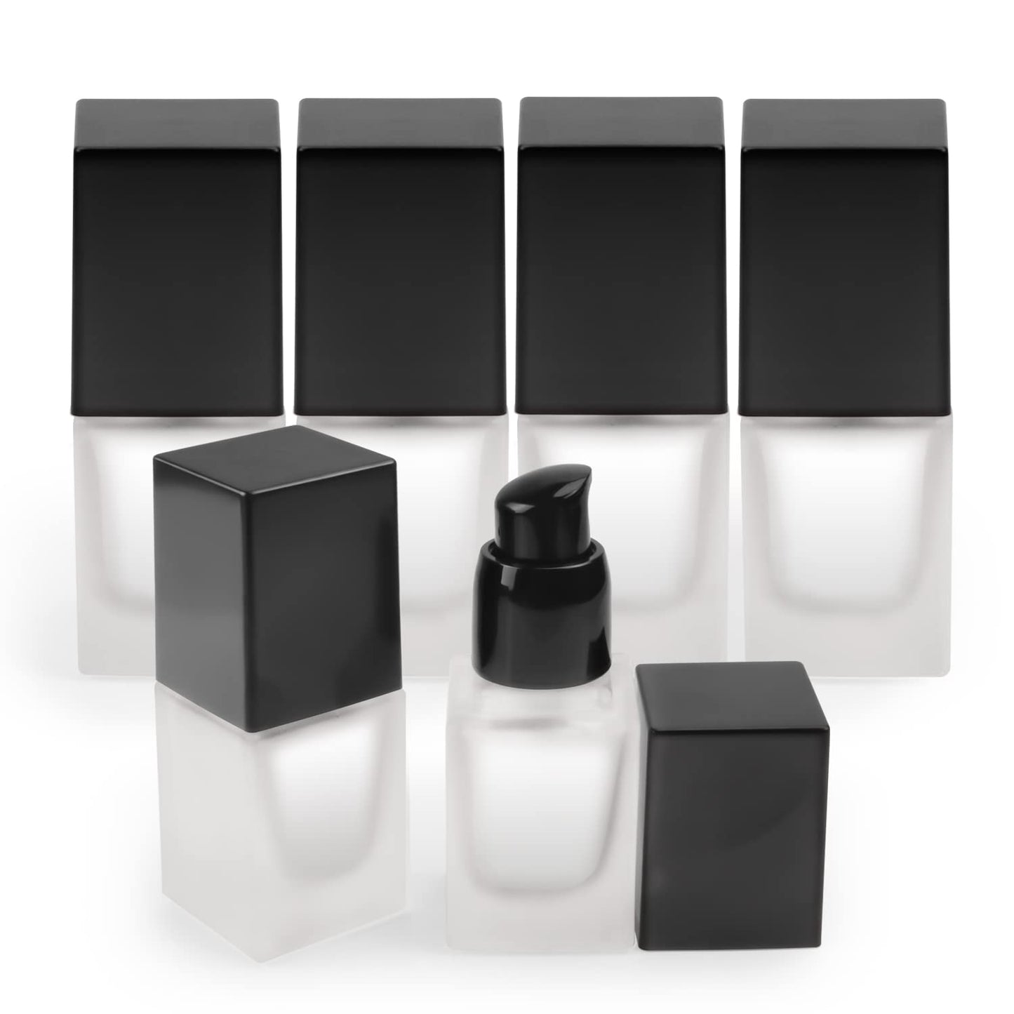 BOSMIOW 6 Pack 15ml Thick Frosted Glass Pump Bottles with Black Pump Head, Empty Square Cosmetic Containers for Foundation, Lotion, Serum, Essential Oil