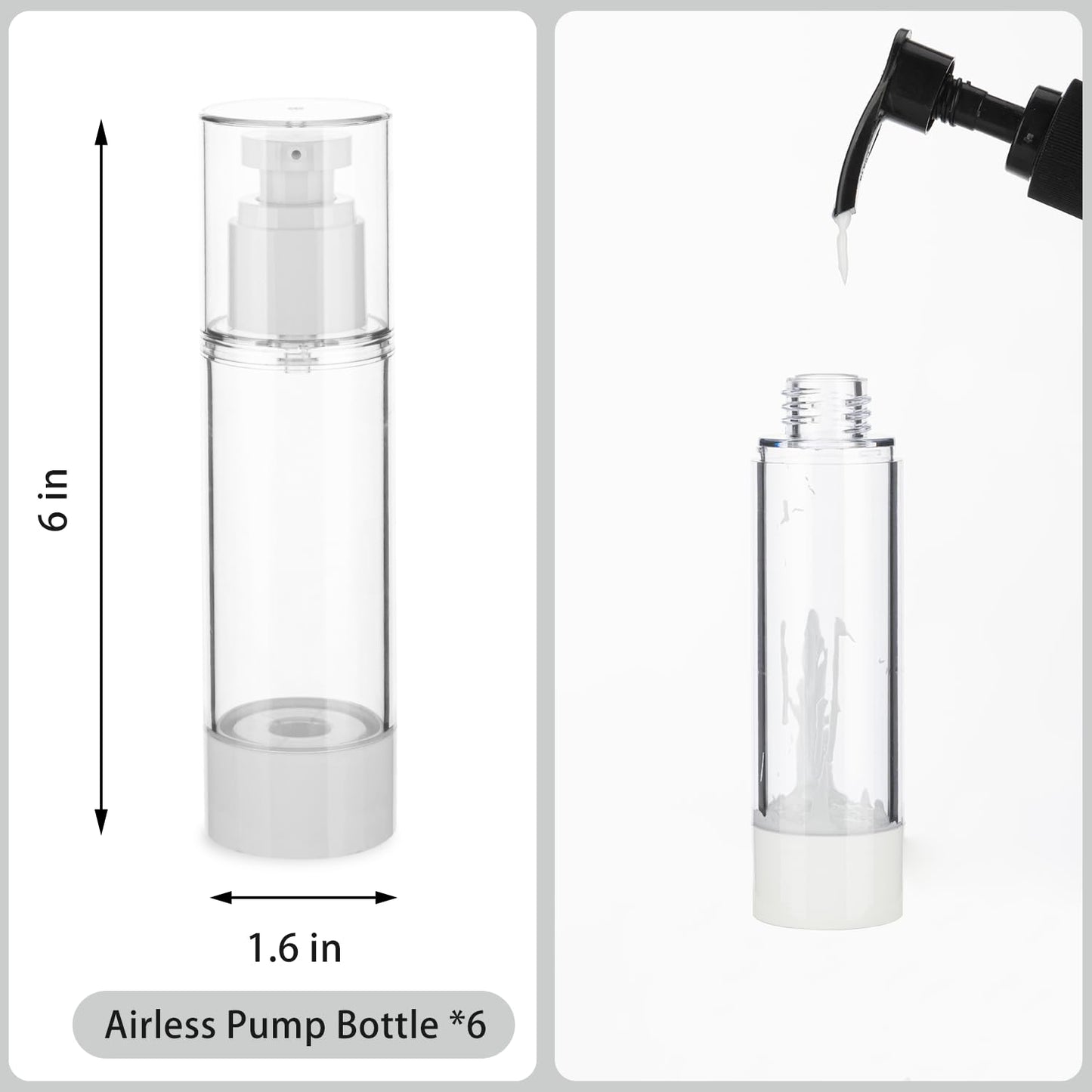 IFDGCTK 2.7OZ/80ML Clear Airless Pump Bottles, Lotion Dispenser Travel with Pump, Vacuum Plastic Travel Size Lotion Bottle for Foundation, Creams, Cosmetic(6 Pack)