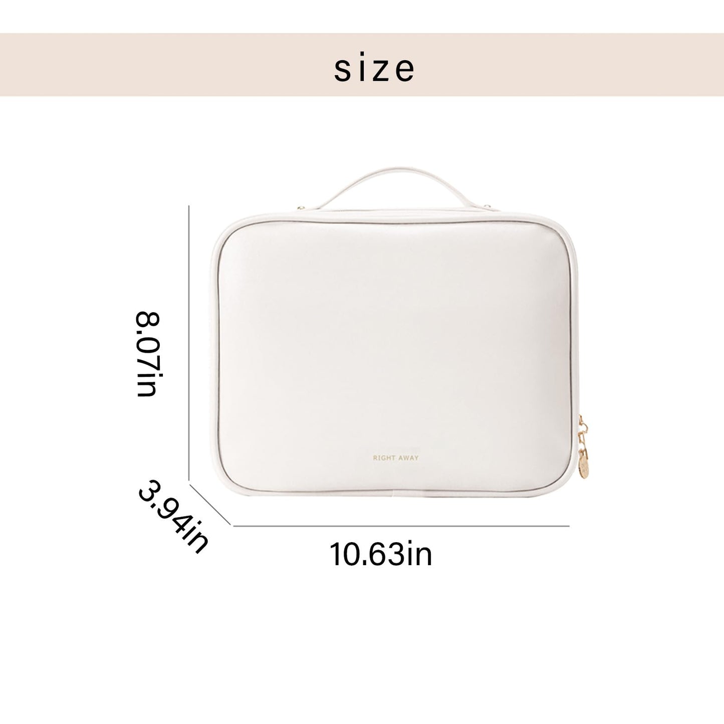 RIGHT AWAY Travel Toiletry Bag for Women,Large Makeup Bag& Cases,Waterproof Cosmetic Organizer Bag with Compartments,Portable Make Up Bag for Travel Size Toiletries,Skincare,Brushes Set,White