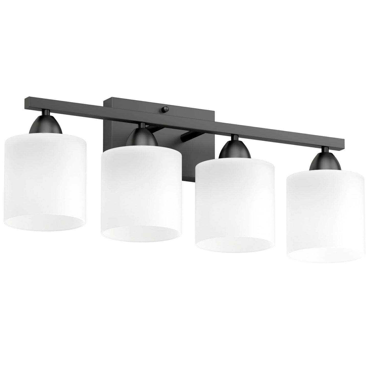 Dekang Black Bathroom Lighting Fixtures Over Mirror, 4-Light Anti-Rust Vanity Light for Bathroom, 24Inches Modern Wall Sconce, Standard E26 Base, Milky White Glass Shades, Bulbs Not Included