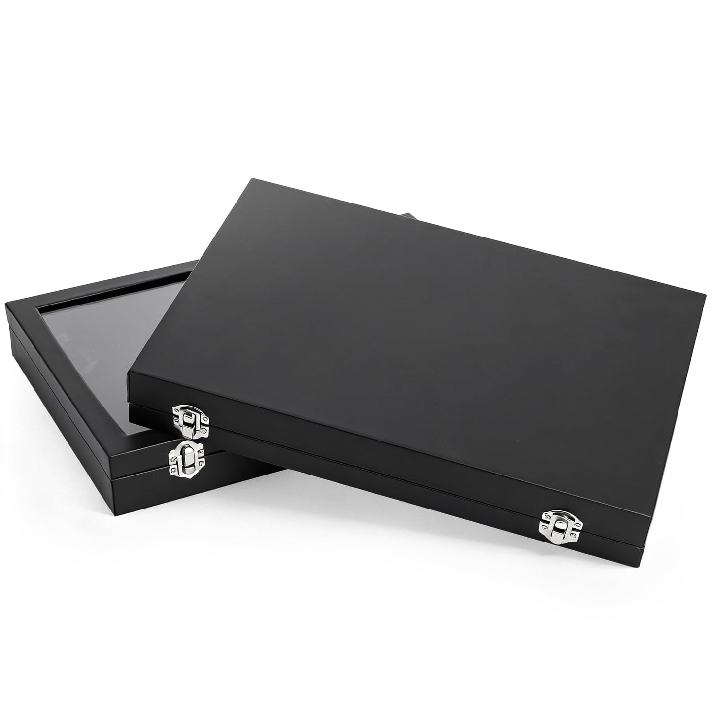 Elsjoy 2 Pack Necklace Organizer Box, Premium Necklace Display Cases with Transparent Glass Lid, Black Velvet Necklace Storage Holder Box, 40 Hooks (20 Per Box)