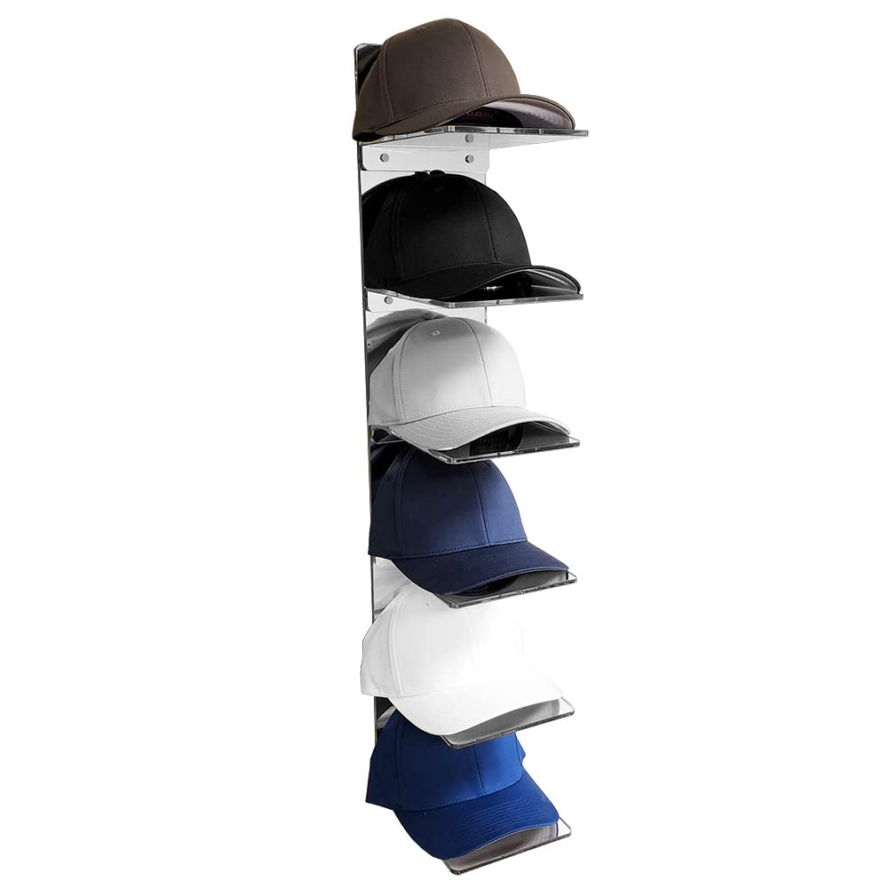 OnDisplay Luxe Acrylic Hat Rack Display - Wall Mounted Baseball Cap Organizer - Multi Shelf Wall Display for Hats (Mirror)