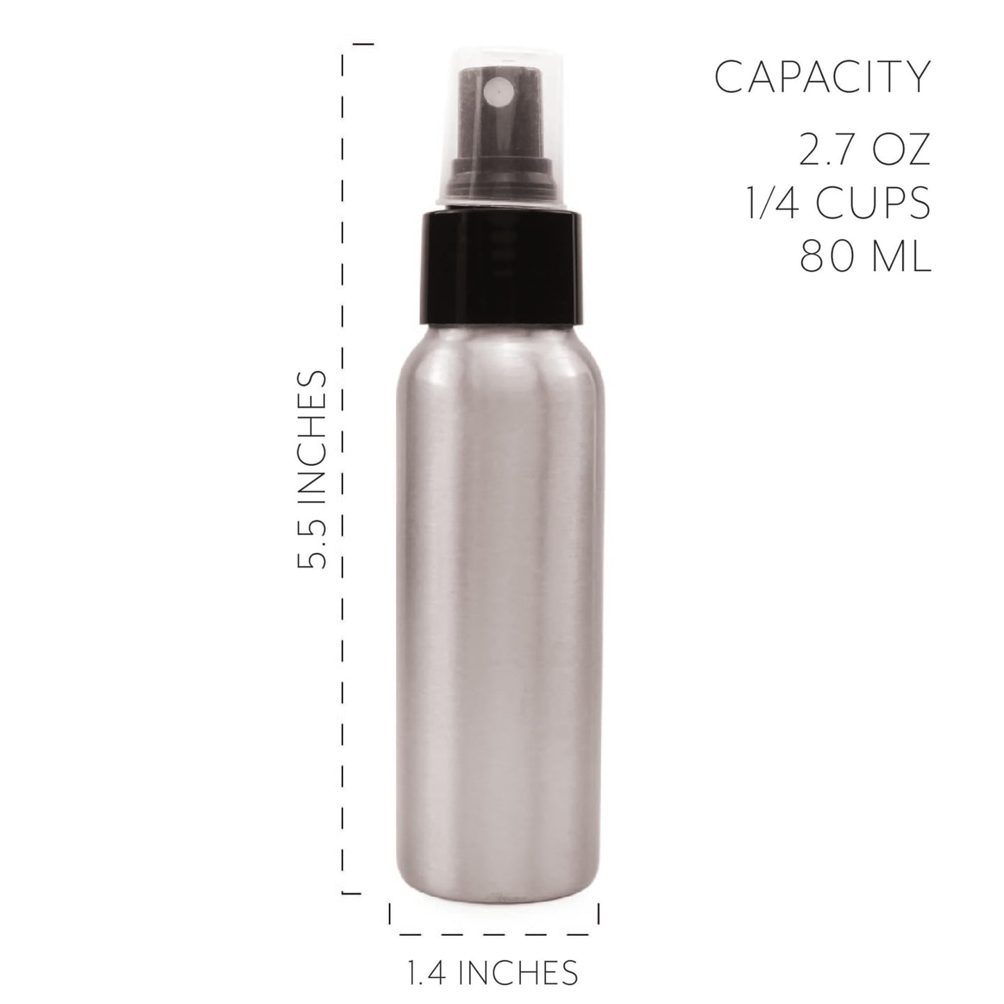 Cornucopia Brands 2-Ounce Aluminum Fine Mist Spray Bottles (6-Pack); Empty Mini Metal Atomizer Bottles, 2.75oz Travel/Purse/Sample Size
