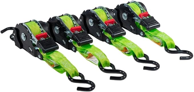 Mytee Products 8 Pack Retractable Ratchet Tie Down Straps w/S Hook - 1,500lb Break Strength Self Retracting Ratchet Straps for Haul Motorcycles, ATVs, Bikes, Trailer Tie-Down