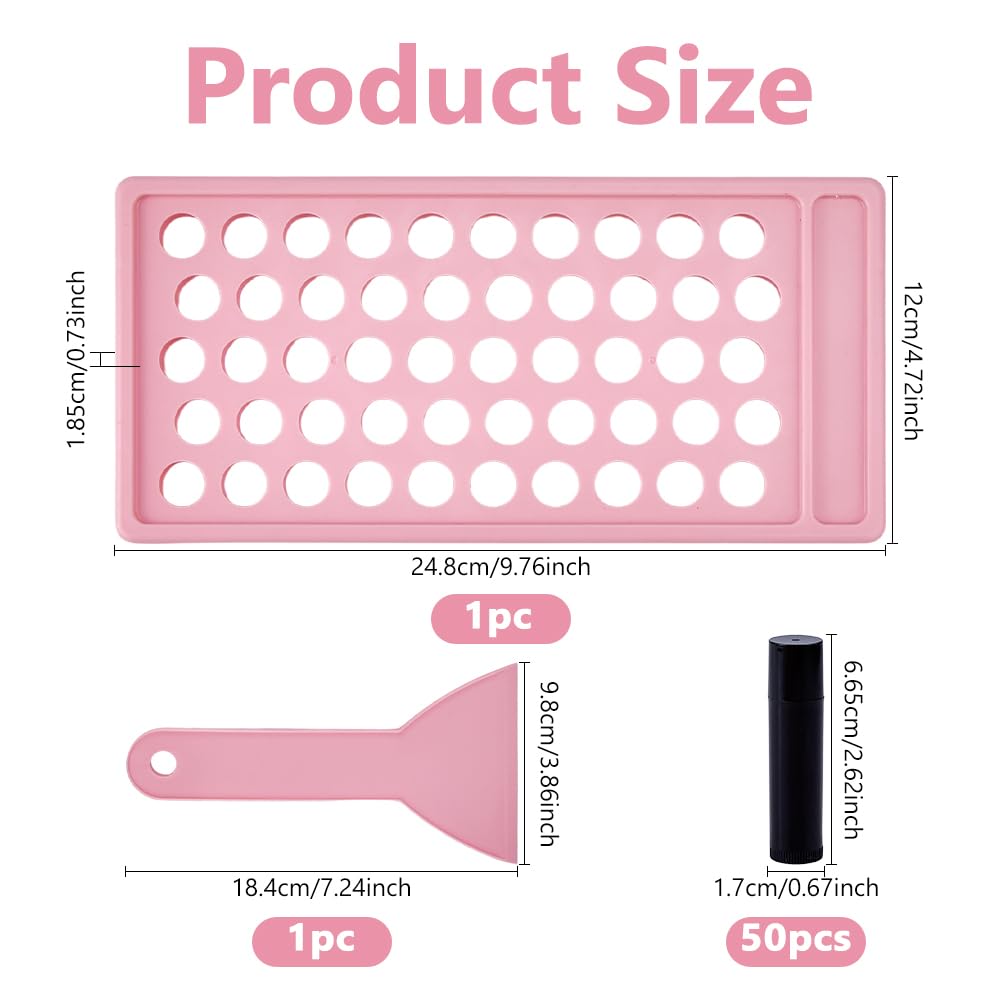 DICOSMETIC Lip Balm Tubes with Pink Filling Tray and Spatula Set Including 50Pcs 5G Black Empty Lip Balm Containers with Caps for DIY Homemade Lipsticks, Solid Perfume