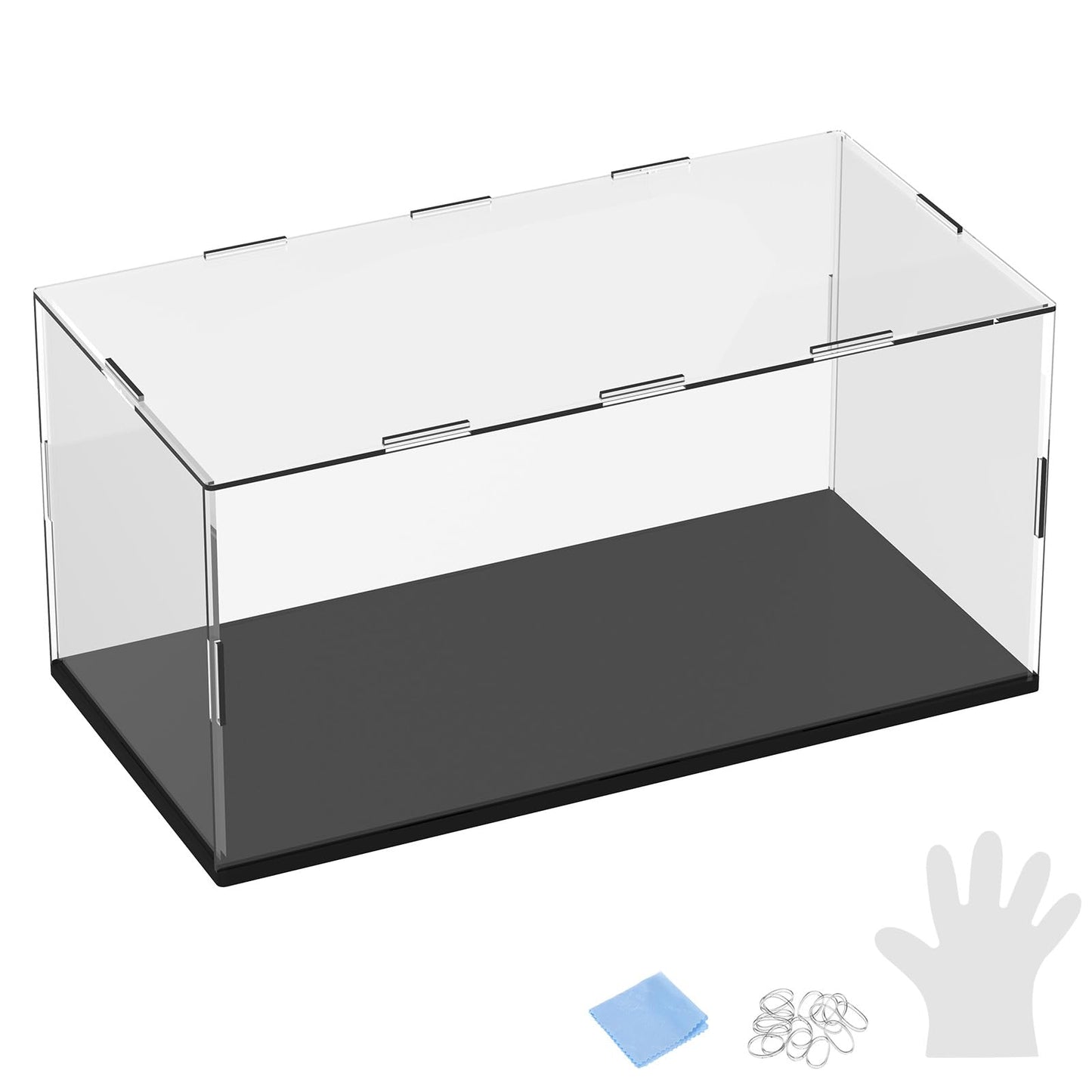 M METERXITY 1-Pack Acrylic Display Case, 11.8x5.9x5.9 Inch/30x15x15cm Acrylic Clear Display Case Box with Black Wooden Base for Collectibles, Dustproof Showcase [Black, Clear]