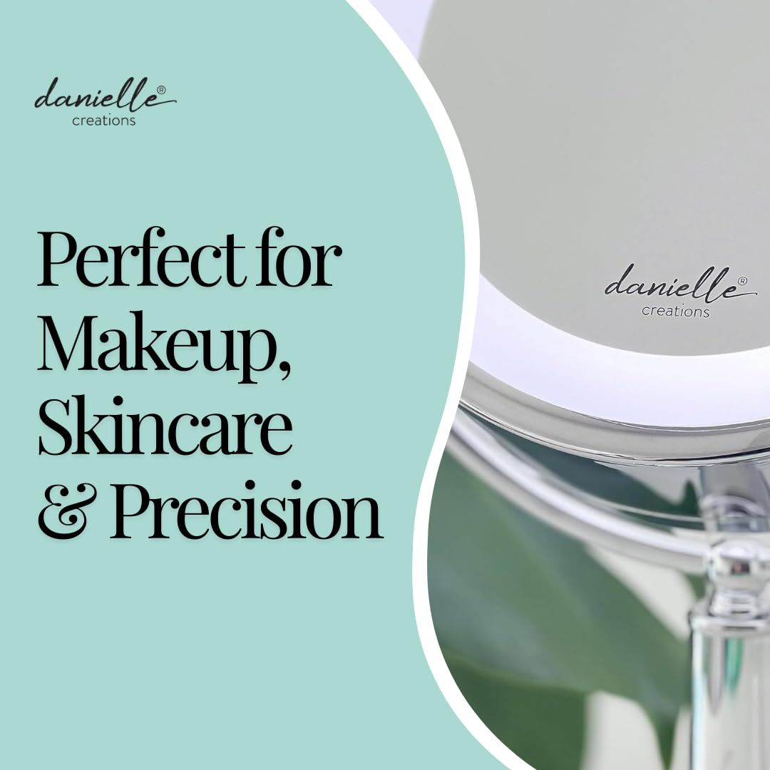 Danielle Creations Professional-Grade Double-Sided L.E.D. Vanity Mirror with Strong 15X Magnification, 360-Degree Rotation, Ultra-Vue Distortion-Free True Image Reflection, Silver Chrome Finish