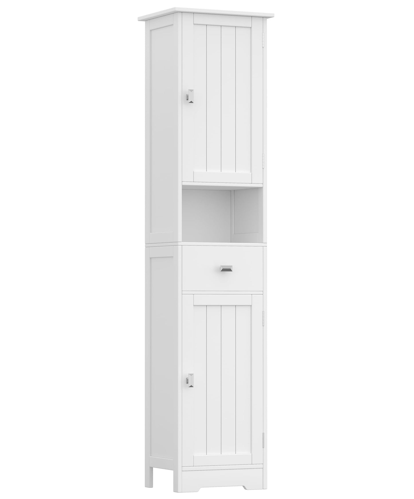 Akxoml Tall Bathroom Storage Cabinet with 2 Doors, 67" H Narrow Floor Cabinet with Adjustable Shelves and Drawer, Anti-Tip Design, 11.0 x 12.6 x 66.9 Inches, for Bathroom, Kitchen，Entryway, White