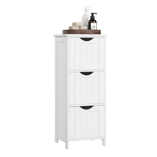 VASAGLE Floor Storage Cabinet, Freestanding Storage Unit with 3 Drawers, 11.8 x 12.6 x 31.9 Inches, for Bathroom, Living Room, Kitchen, Modern Style, Matte White UBBC050WH01S