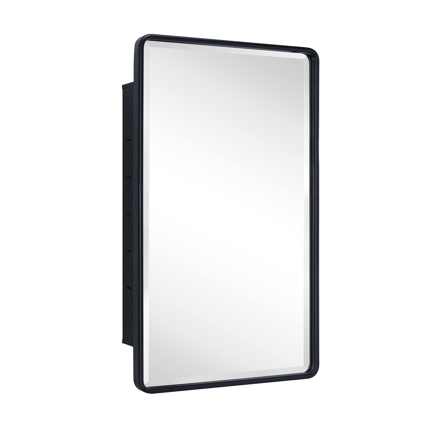 TEHOME Farmhouse Black Metal Framed Recessed Bathroom Medicine Cabinets with Mirror Rounded Rectangle Medicine Cabinet with BeveledMirros,16.5x27.5''