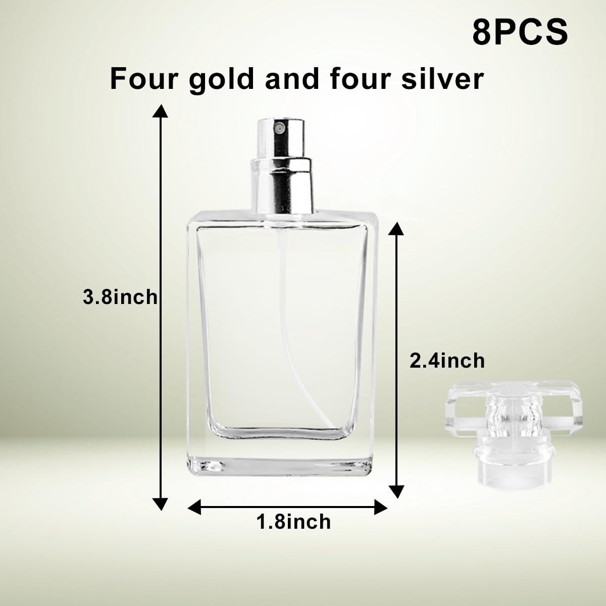 Enenes Glass Perfume Bottles 8 Pack 30ml/1Oz Premium Square Gold & Silver Refillable Atomizer Spray Bottle Leak-Proof Portable Empty Perfume Containers for Travel, Purse, Gym & Home Office Use