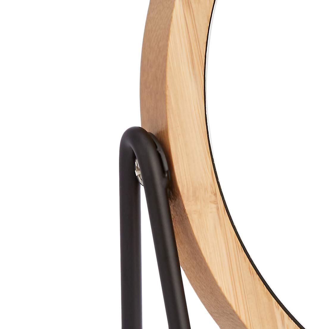 Amazon Basics Vanity Round Tabletop Mirror with Bamboo Rim, Double Sided Magnifying, 360° Rotation, Black, 7.2"L x 2.87"W