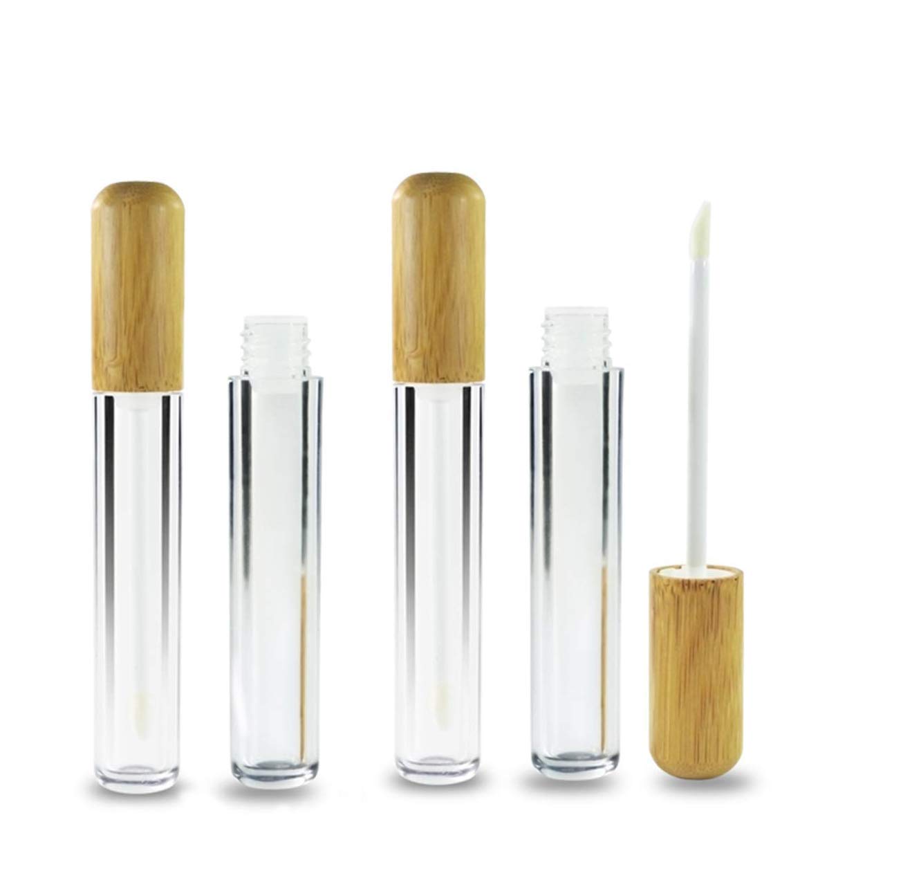 Healthcom 6 Pieces 6ml Bamboo Lip Gloss Tubes Empty Refillable Plastic Lip Balm Bottles Vials with Wand DIY Lipstick Tubes Lipgloss Tube Travel Cosmetic Container Samples for Girl Women Makeup