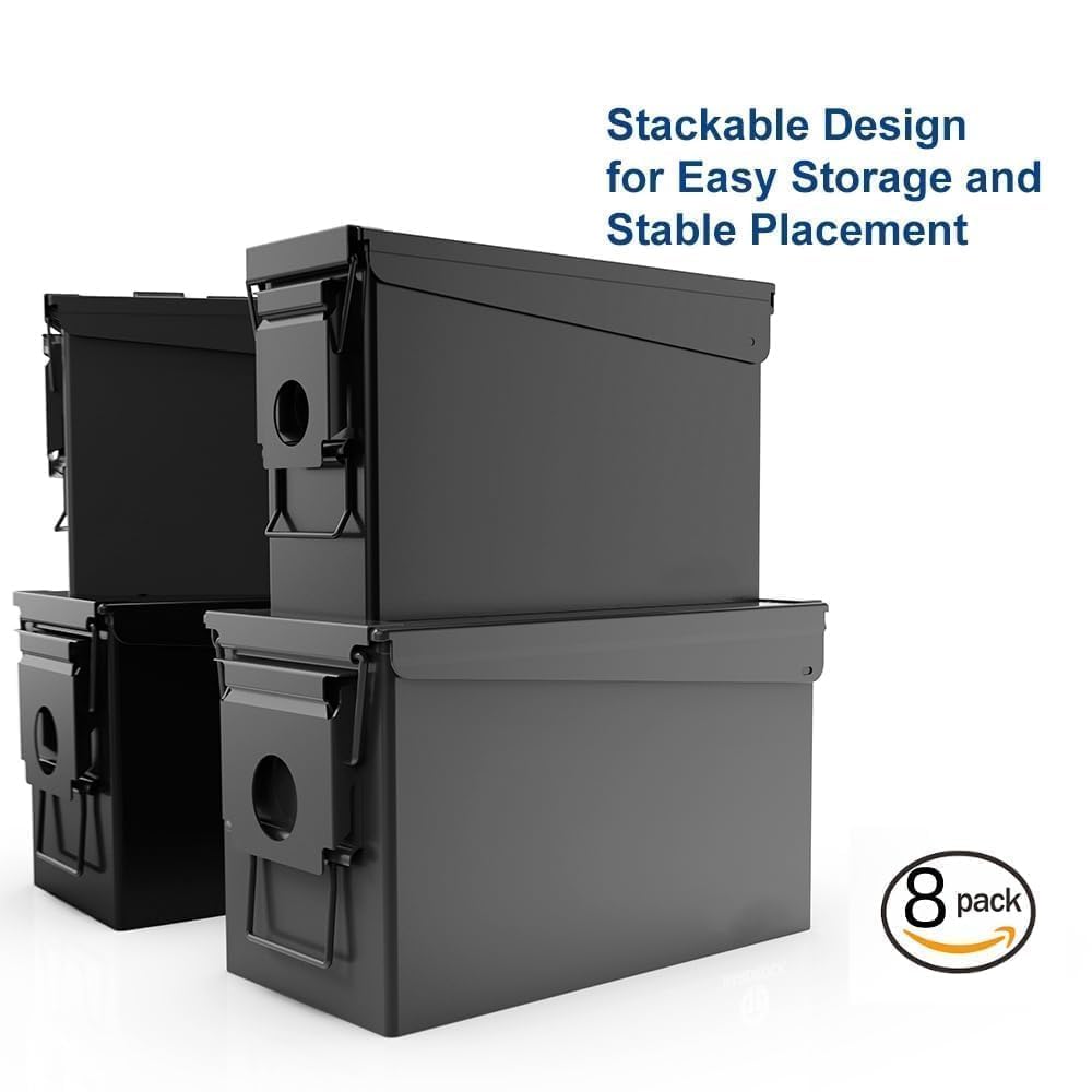 PATRON 30 50 Cal Ammo Can Metal 9mm Ammo Box Storage Crate Case for Shotgun Bullet Rifle Nerf Ammunition Waterproof Case-Gard Organizer Suit (30Cal ×4+50 Cal ×4)(Black-8pcs)