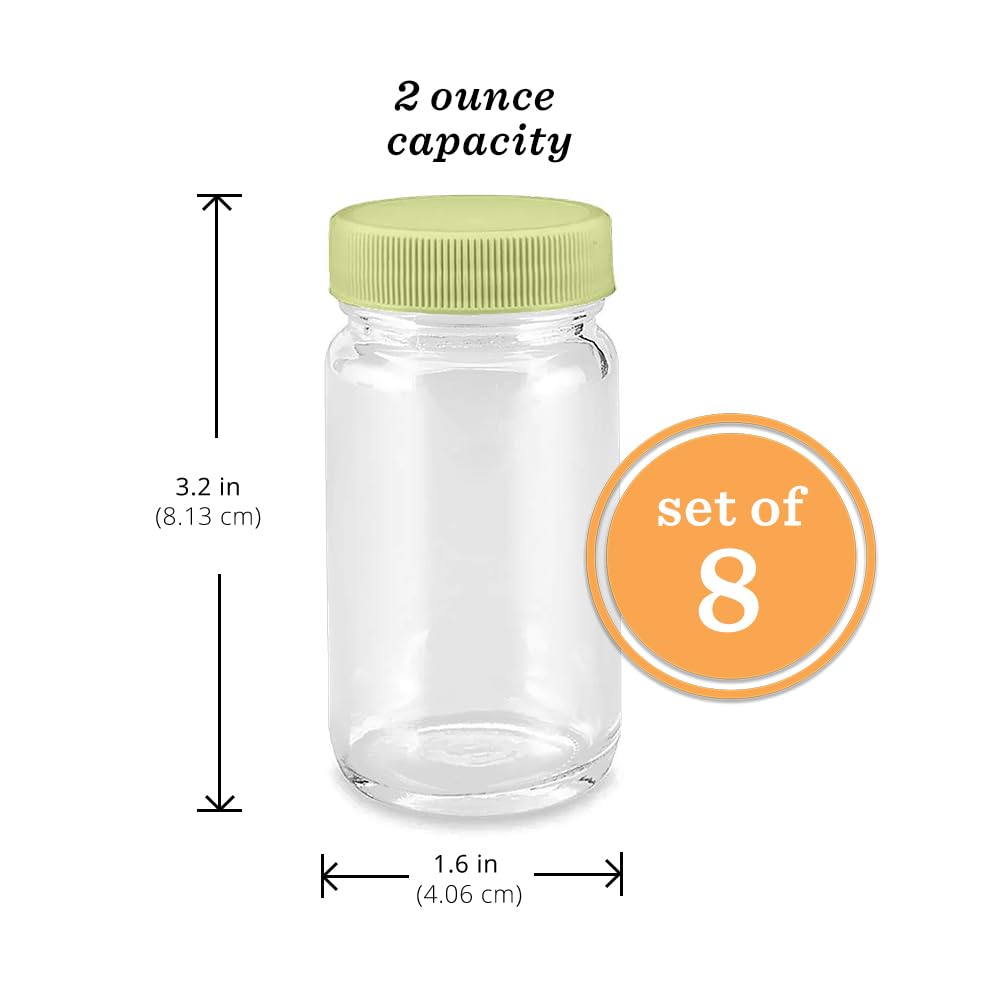 Glass Juice Shot Bottles with Caps, Clear, 2oz, Colored Lids & Silicone Grip Bands, Beverage Storage, Juicing, Turmeric & Ginger Shot Bottles