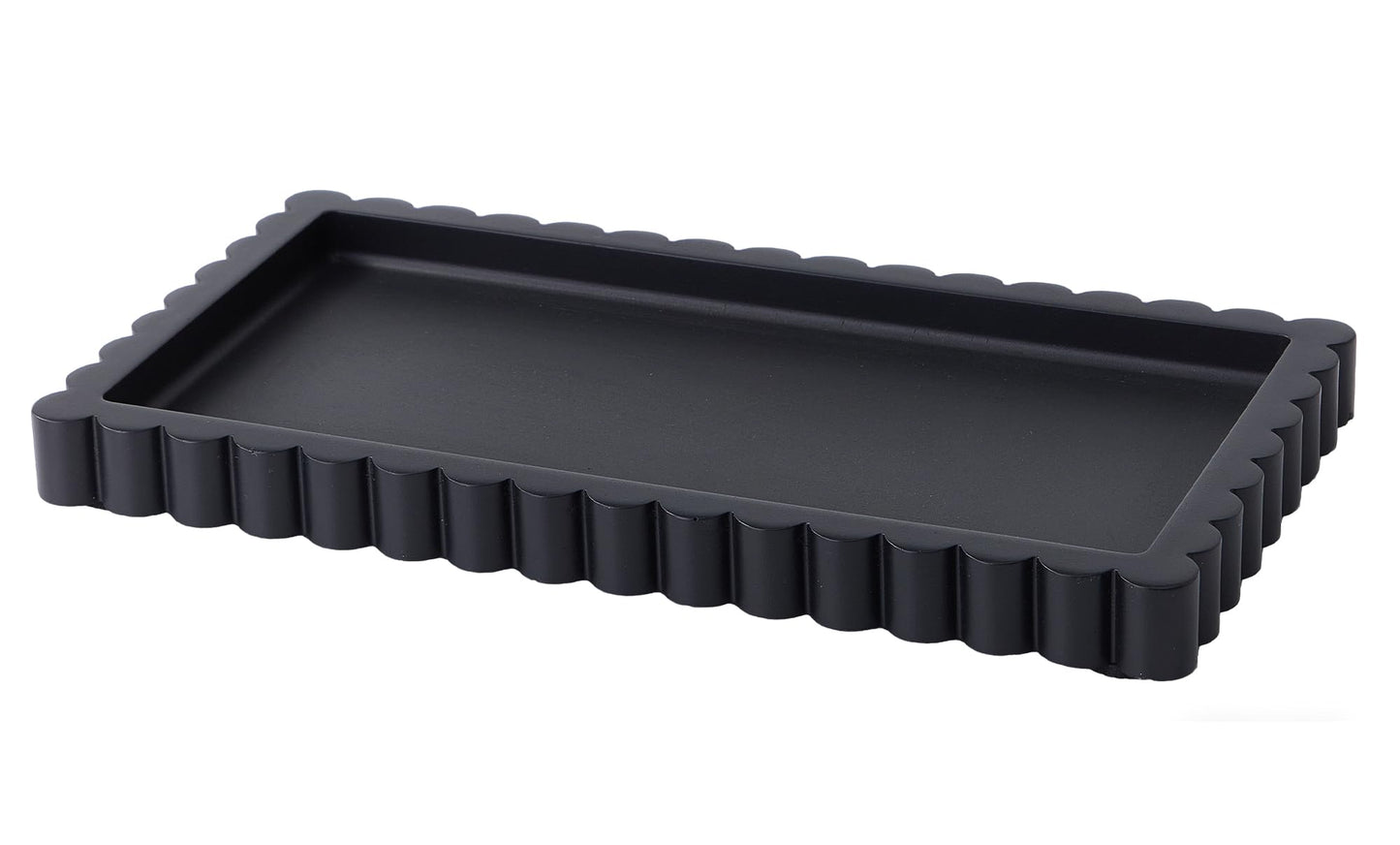 Scalloped Bathroom Vanity Tray for Countertop- Small Concrete Modern Industrial Minimalist Counter Vanity Organizer Tray for Dresser- Decorative Tray-11.8"L x 6.37"W x 1"H- Charcoal Black- Water-proof