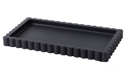 Scalloped Bathroom Vanity Tray for Countertop- Small Concrete Modern Industrial Minimalist Counter Vanity Organizer Tray for Dresser- Decorative Tray-11.8"L x 6.37"W x 1"H- Charcoal Black- Water-proof