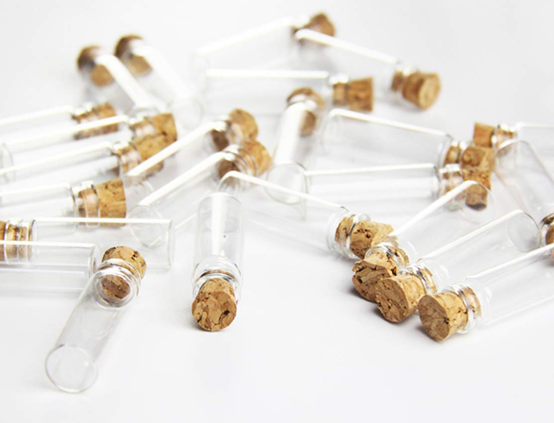 1ML Small Mini Tall Clear Glass Bottles/Jars with Corks Stoppers for Arts & Crafts, Projects, Decoration, Party Favors+ Gold Metal Eye Hook Pin Screws,200 Pcs