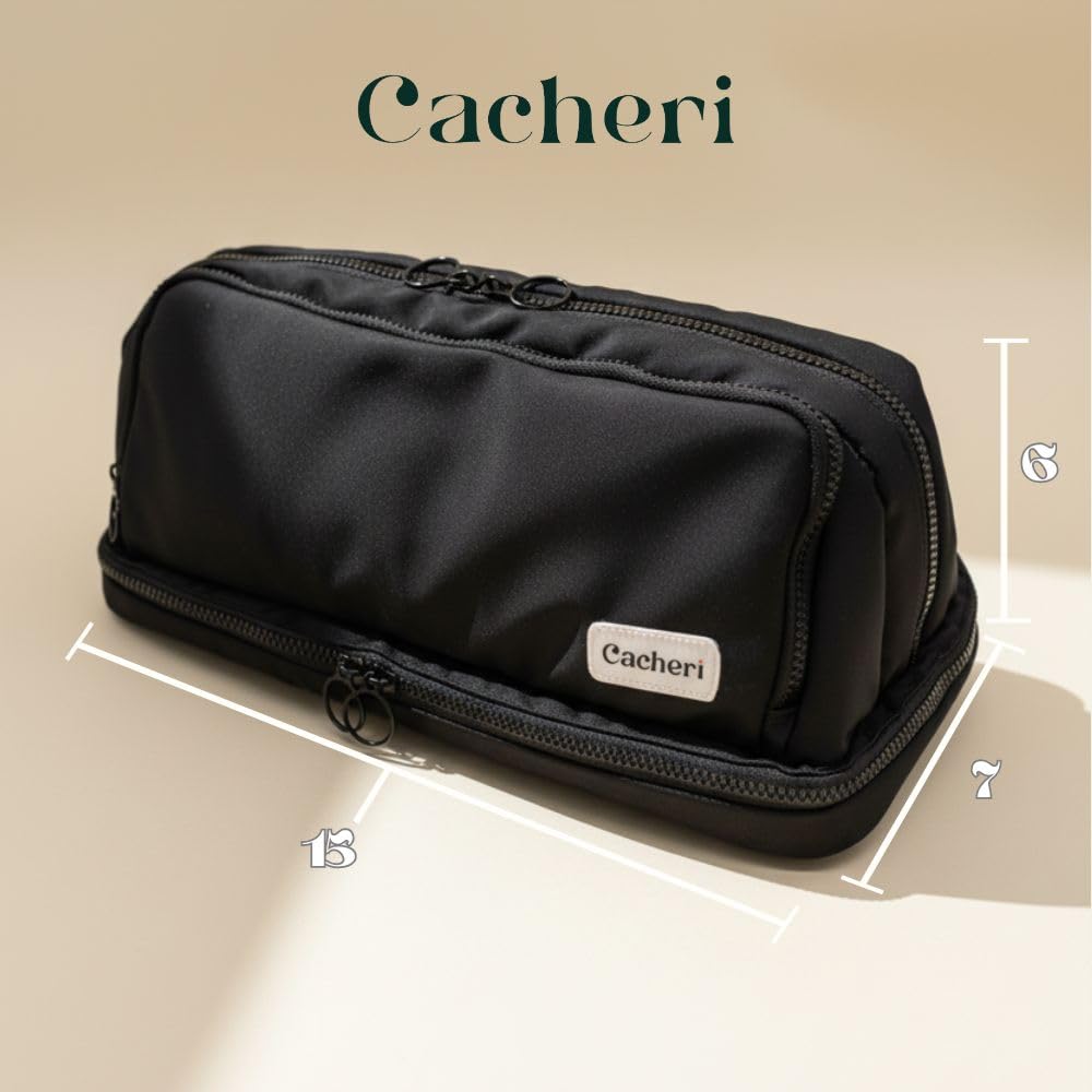 Cacheri All in One Travel Toiletry Bag Large, Makeup Bag with Jewelry Compartment and Heat-Resistant Pocket for Hair Tools