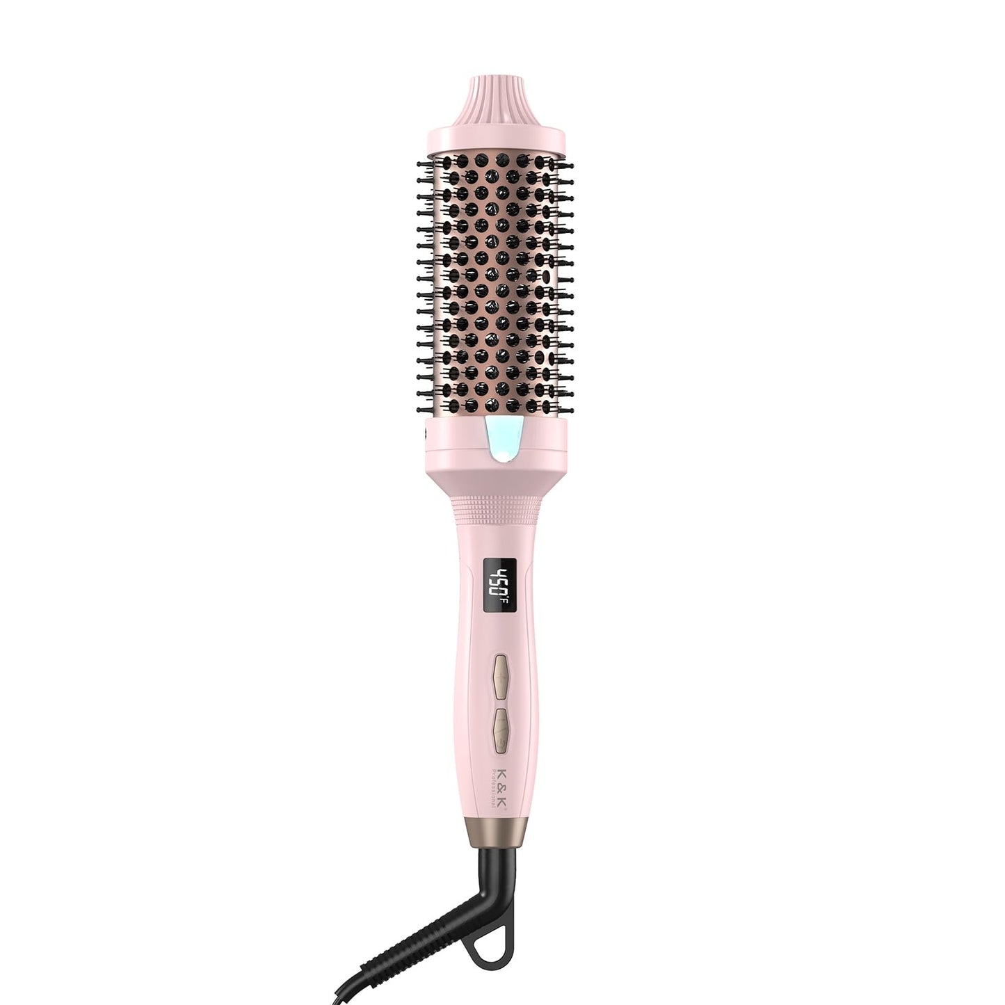 K&K Thermal Brush Heated Round Brush - Blowout Look Volumizer with 1.7 inch Heated Round for Hair Styler Tool Hair Straightener and Curler 2 in 1 Dual Voltage Temperture Contronal (Pink, 1.7 Inch)