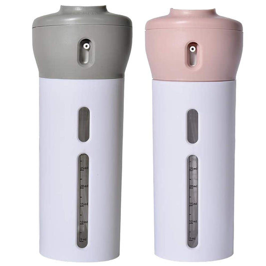 2 Pack 4 in 1 Travel Dispenser, CHIVENIDO Lotion Shampoo Gel Travel Dispenser Bottle Sets Shower Bottles Refillable Travel Bottles for Makeup Travel Supplies (Pink, Gray)