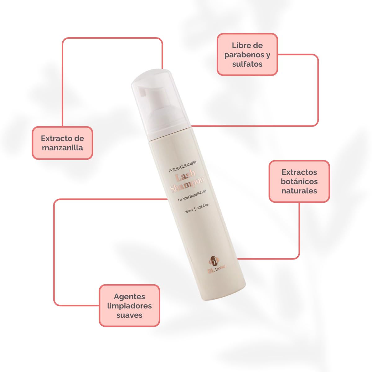 BL Lashes Eyelash Shampoo+ Brush, Eyelid Foaming Cleanser for Natural and Extension Lashes, Gentle Lash Bath and Makeup Remover for Salon and Home (50ml)