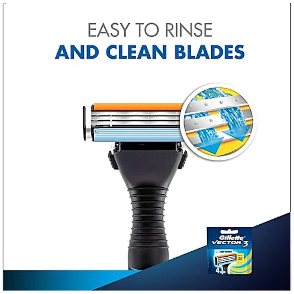 Gillette Vector 3 Manual Shaving Razor Blades for men (Pack of 4 cartridges)