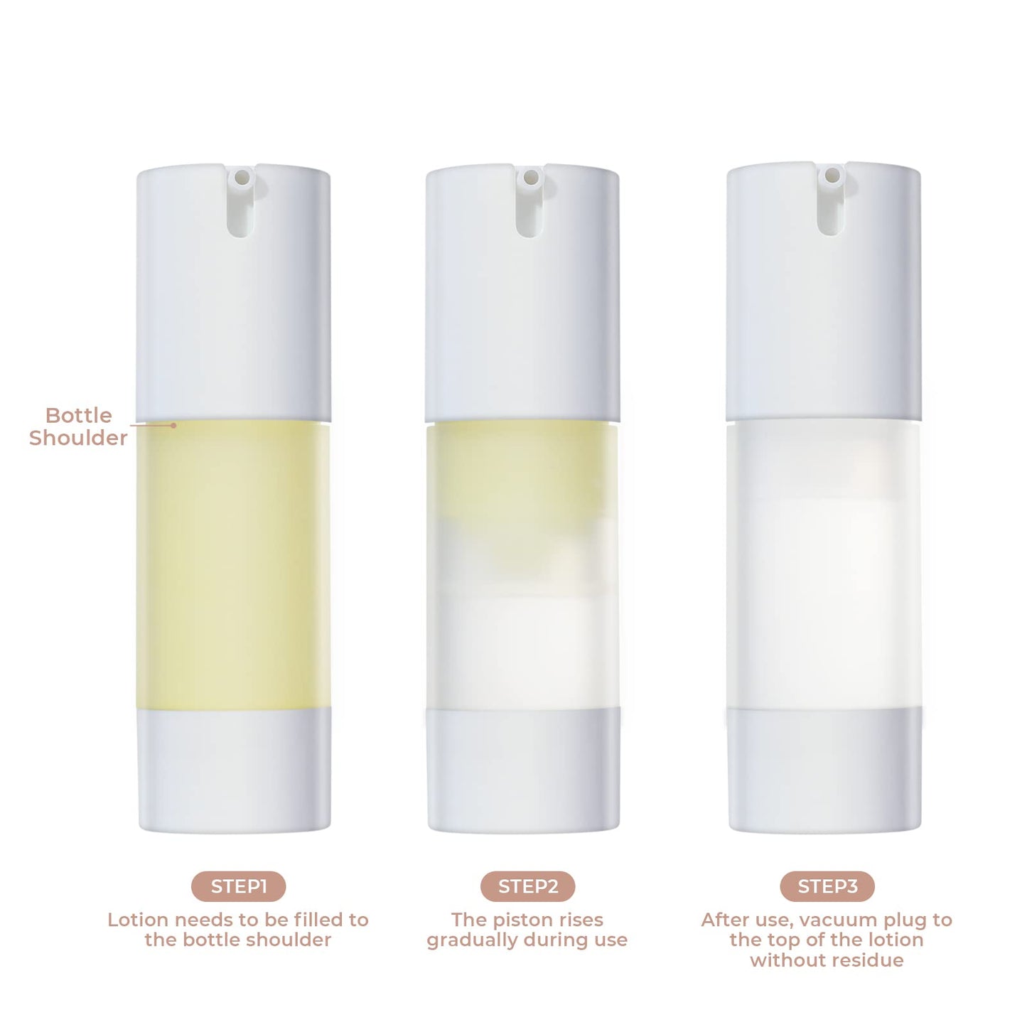LONGWAY 1 Oz (30ML) Empty Refillable Airless Pump Bottle,Travel Foundation Containers,Airless Cosmetic Pump Bottle for Hand Sanitizer, Toner,Gel,Hair Oil, Lotion and Face Cream (Pack of 6, Frosted)
