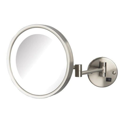 JERDON Lighted Makeup Mirror - Hard Wired Wall Mount Magnifying Mirror with LED Lights - Brushed Nickel Finish - 9.5-Inch Diameter - Model HL1016NLD