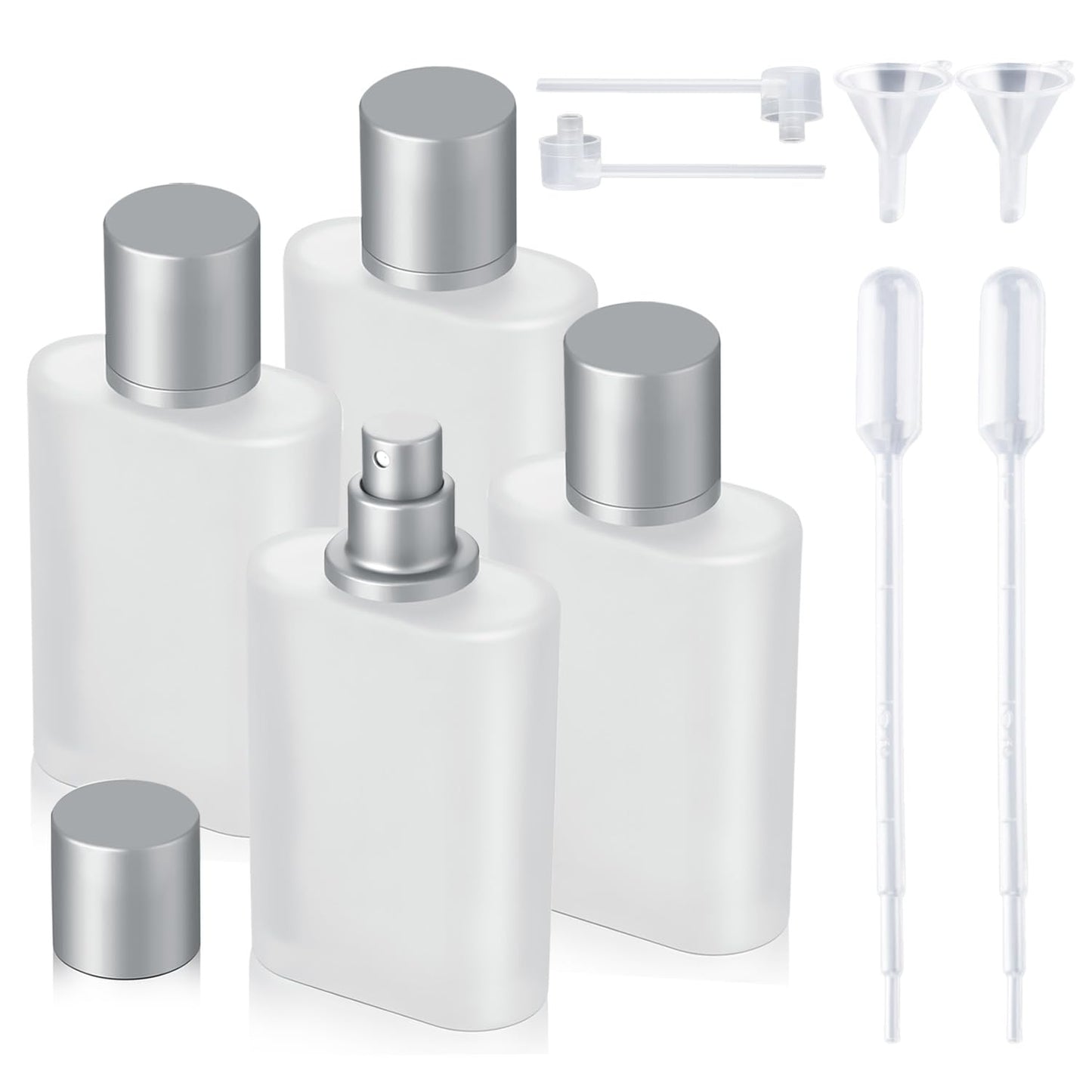 Jxcmeng 4 Pack 100ml/3.38 Oz Empty Frosted Glass Spray Bottle Perfume Atomizer, Refillable Spray Empty Perfume Bottles Fine Mist Atomizer Cosmetic Container for Travel (4 Pcs 100ml Frosted Bottles)