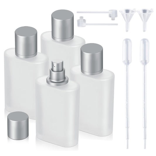 Jxcmeng 4 Pack 100ml/3.38 Oz Empty Frosted Glass Spray Bottle Perfume Atomizer, Refillable Spray Empty Perfume Bottles Fine Mist Atomizer Cosmetic Container for Travel (4 Pcs 100ml Frosted Bottles)