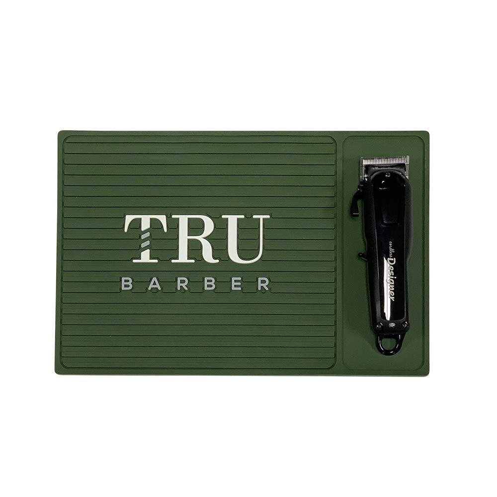 TRU BARBER ORGANIZER MAT 14”X 9” (GREEN) Flexible PVC Station Mat, Professional Mat, Salon and Barbershop work Station pads, Beauty salon tools hairstylist, Counter mat for clippers, Anti slip