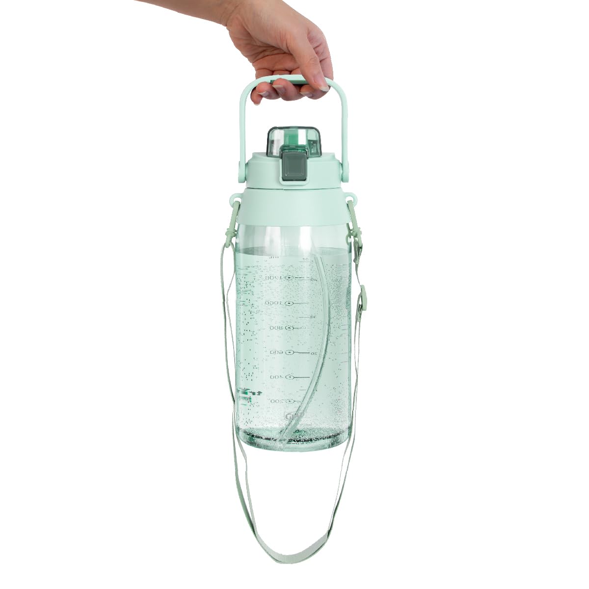 Glad Tritan Water Bottle - BPA Free, Straw & Chug Lid, Leak Resistant - Durable Plastic Hydration Water Bottle with Adjustable Strap for Hiking and Sports, 60oz, Green
