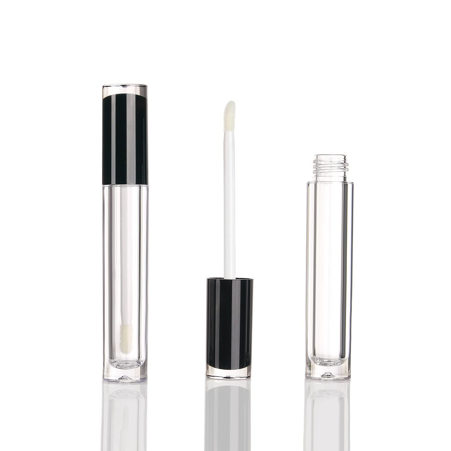 COSIDEA 22 pack empty round 5ml black lip gloss tubes cute lipgloss tube containers with wand wholesale in bulk lip balm container packing (doe foot wand, Black)