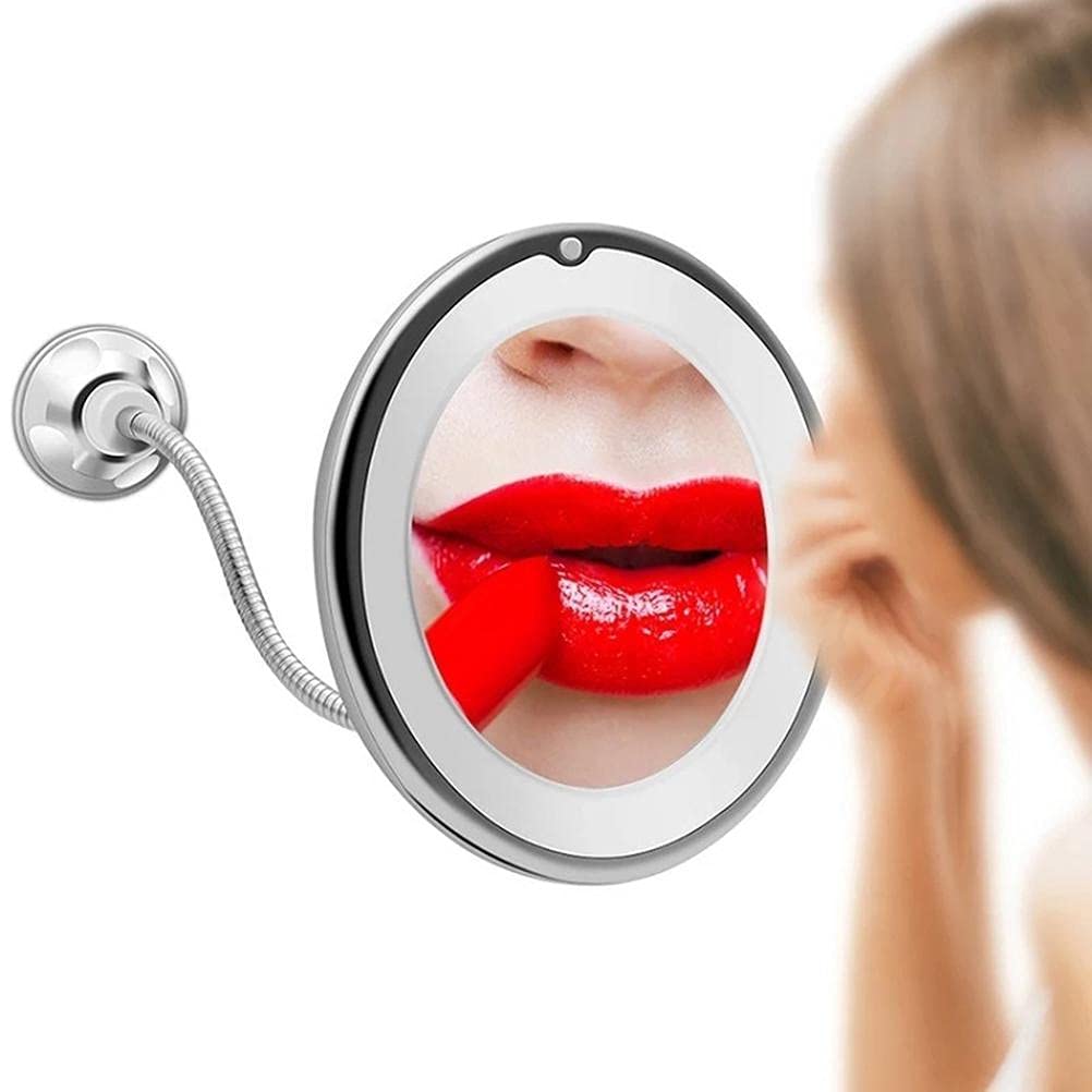 Masyrt 10X Magnifying Mirror with Light,Makeup Mirror with LED Light and Suction Cup,Flexible Gooseneck Make Up with Lights and Magnification for Travel Home Bathroom Vanity (White)