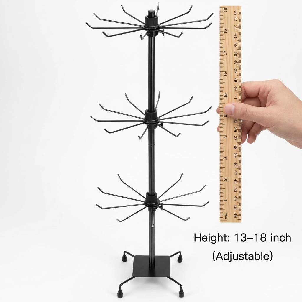 QWORK 3-Tier Rotating Metal Jewelry Display Stand – 2 Sets Adjustable Tabletop Holder for Necklace, Earring & Key Ring