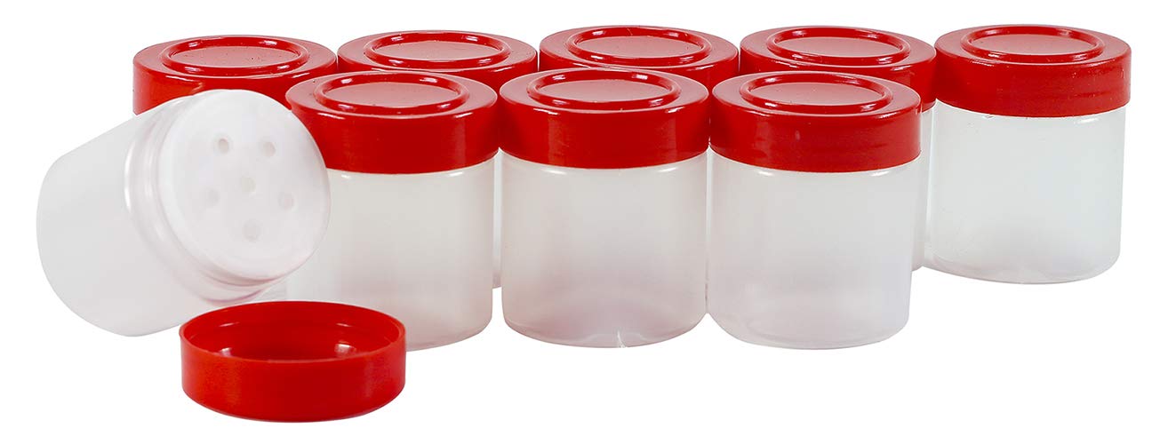 Pinnacle Mercantile Plastic Spice Jars, 9 Pack 1 Oz Mini Spice Jars Plastic With Sifter Lids, Red Caps, Food Safe Glitter Containers For Kitchen And Craft Storage