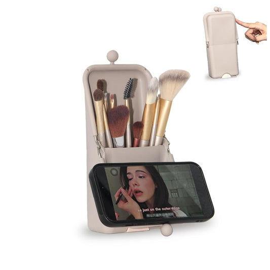 Geelraqaly silicone makeup brush holder,waterproof soft and sleek portable travel cosmetic bag,standing makeup bag,grey
