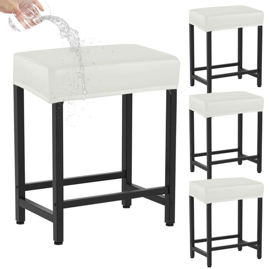 Levoberg Bar Stool Cover Rectangle Waterproof PU Counter Height Barstool Slipcovers Rectangular Vanity Stool Cover Kitchen Counter Saddle Seat Cover for Wooden Metal Bench Set of 4 White