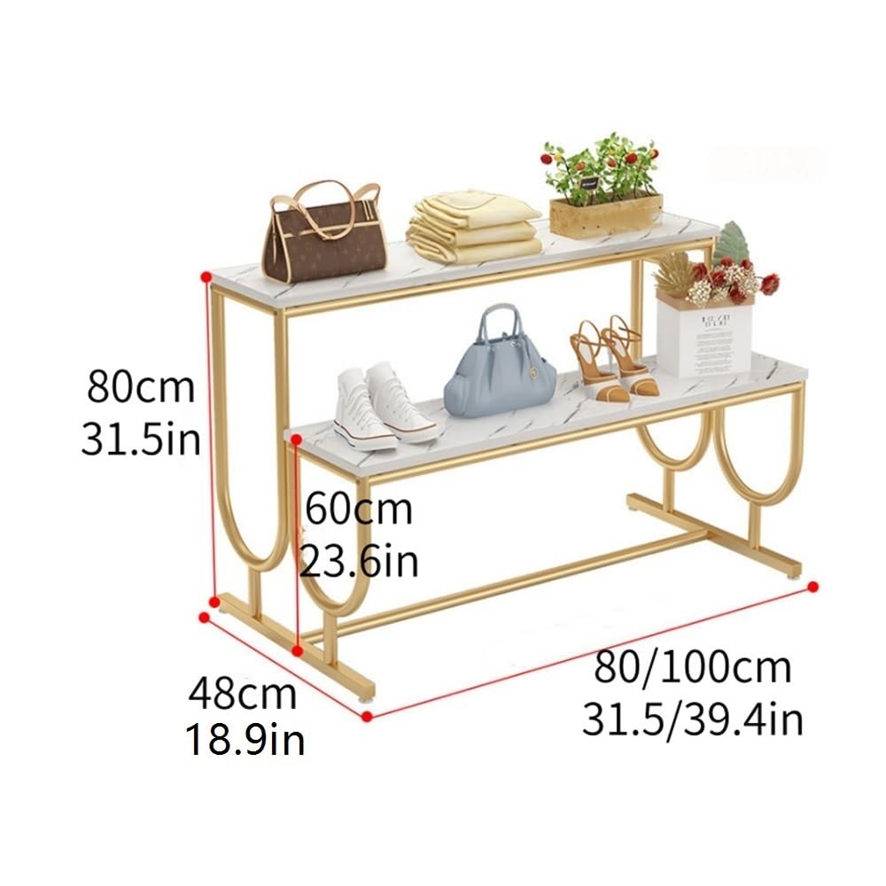 2-Tier Stepped Display Stand for Clothing Stores, Heavy-Du Shoe & Handbag Retail Shelf, Modern Standing Display Tables for Enhanced Visibili & nizat