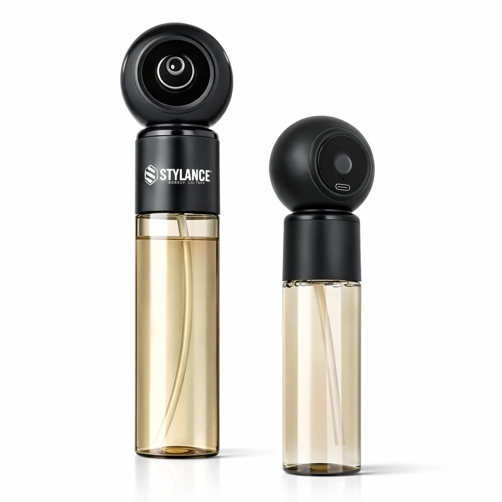 STYLANCE Electric Barber Spray Bottle – Professional Rechargeable Fine Mist Sprayer for Hair Stylists, Salon & Barber Shop, Continuous Nano Atomizer, Matte Black Refillable Design- 120ML