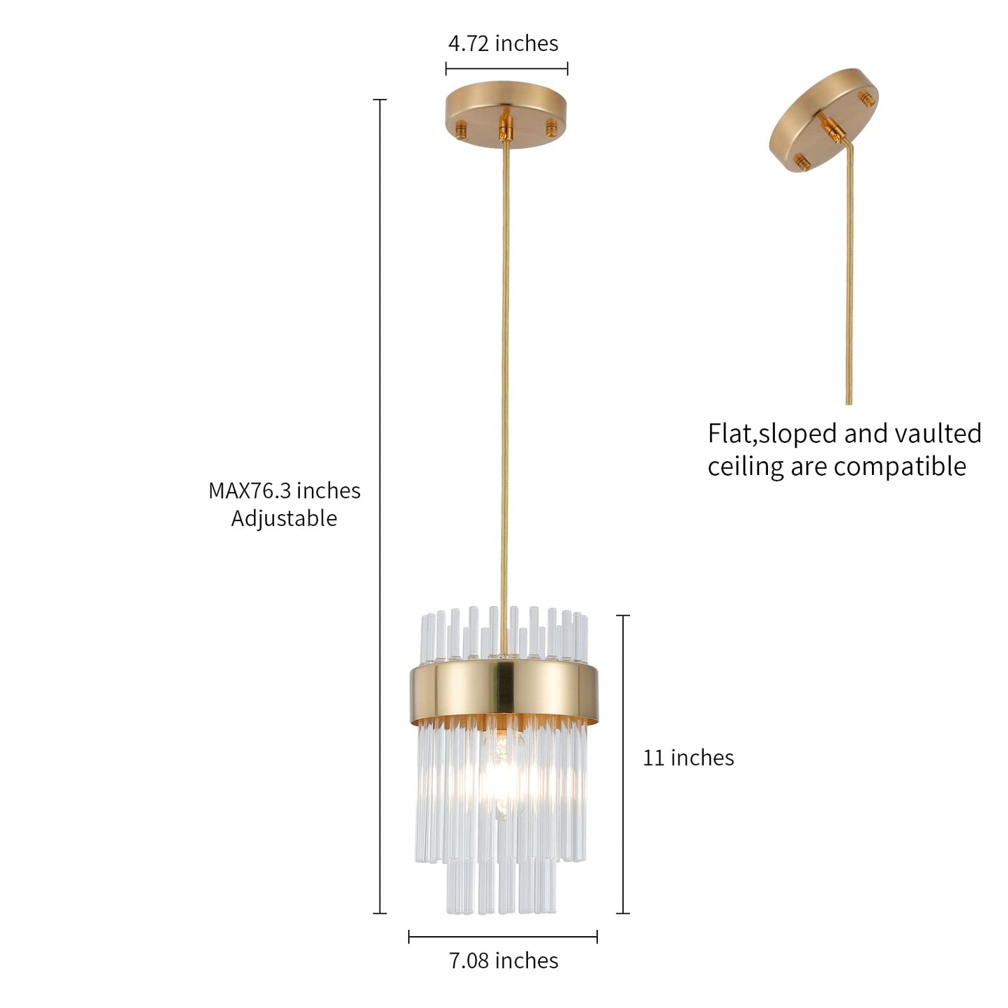 Gold Pendant Lights Kitchen Island,1-Light Crystal Pendant Light Fixtures Over Island,Modern Brass Mini chandelier For Dining Room, Adjustable Cord Hanging Lights For Bedroom,Bar,Sink,Entryway