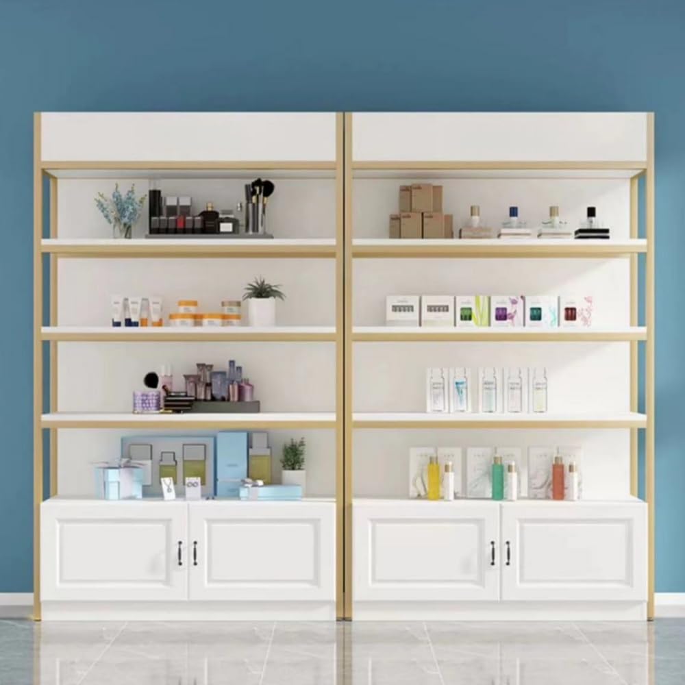 LFSBTI Modern Display Case with Metal Frame, Multi-Layer Make Up Storage Cabinet, Display Cabinet with Anti-Slip Feet, Multifunctional Shelves for Beauty Salons and Retail Stores(Gold,120cm/47.2in)