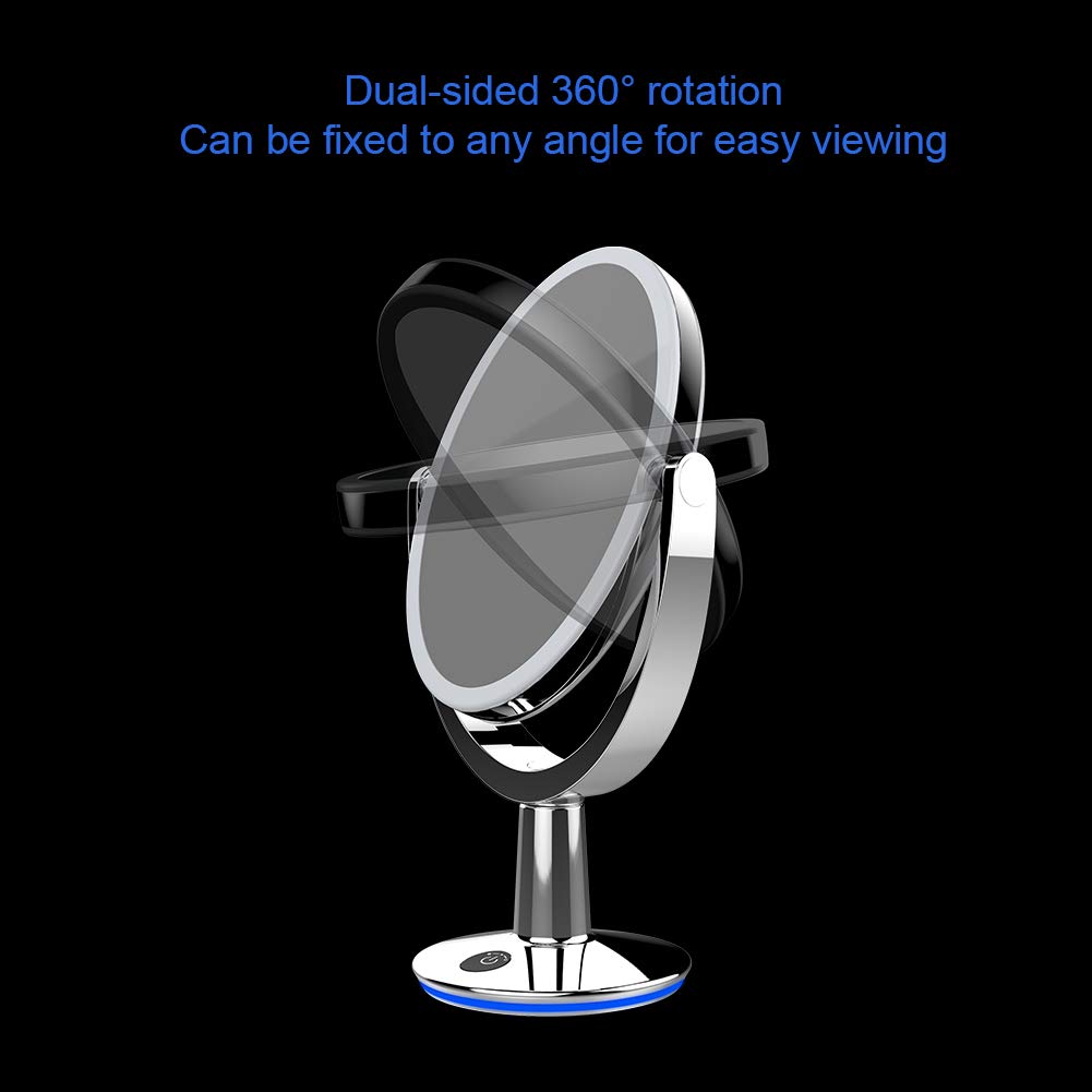 RENEWLAB BY BIOMAX Superstar Oval Shaped Dual-Sided Lighted Makeup Mirror, 1X/5X Magnifying Vanity Makeup Mirror, 360 Degree Rotating Adjustable Brightness Mirror, Brushed Nickel