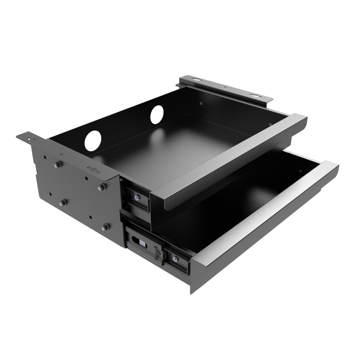 Mofangtech Dual Tier Under Desk Mounted Sliding Pull-out Drawer, 2 Layers W 15.3" x D 9.8" x H 5.1" Storage Organizer for Sit Stand Workstation, Metal, Black (2TierMedium)