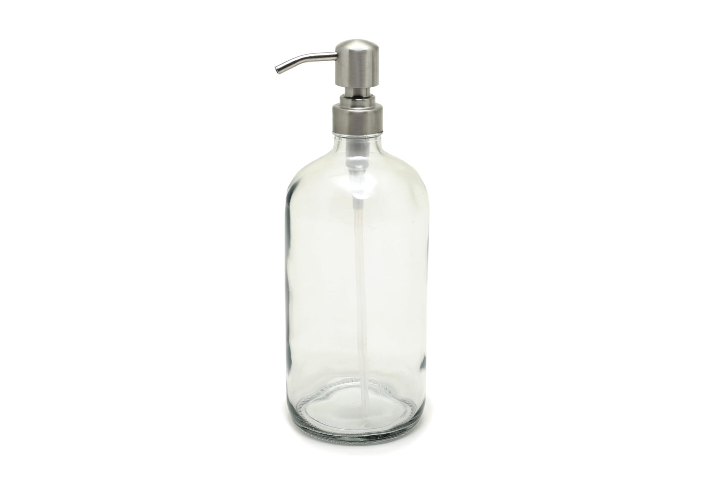 Vivaplex, 2, Large, 32 oz, Empty, Clear Glass Bottles with Stainless Steel, Lotion Pumps